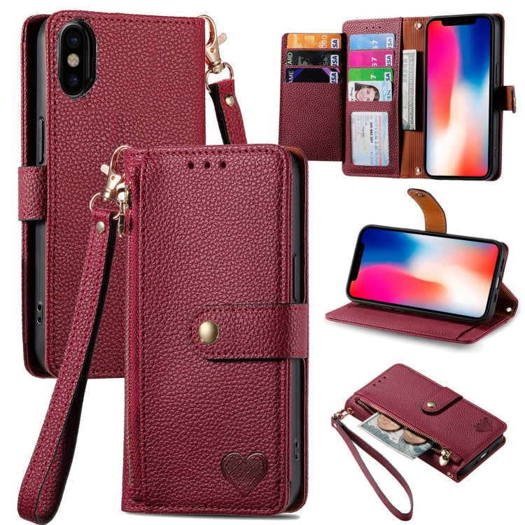 Love Zipper Lanyard Leather Phone Case, For iPhone 11, For iPhone 11 Pro, For iPhone X / XS, For iPhone XR, For iPhone XS Max, For iPhone 7 Plus / 8 Plus, For iPhone 6 Plus / 6s Plus, For iPhone 6 / 6s