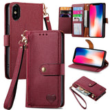 Love Zipper Lanyard Leather Phone Case, For iPhone 11, For iPhone 11 Pro, For iPhone X / XS, For iPhone XR, For iPhone XS Max, For iPhone 7 Plus / 8 Plus, For iPhone 6 Plus / 6s Plus, For iPhone 6 / 6s