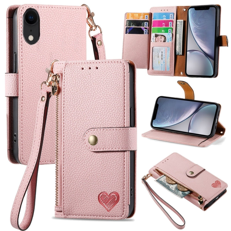 Love Zipper Lanyard Leather Phone Case, For iPhone 11, For iPhone 11 Pro, For iPhone XR, For iPhone XS Max, For iPhone 7 Plus / 8 Plus, For iPhone 6 Plus / 6s Plus, For iPhone 6 / 6s