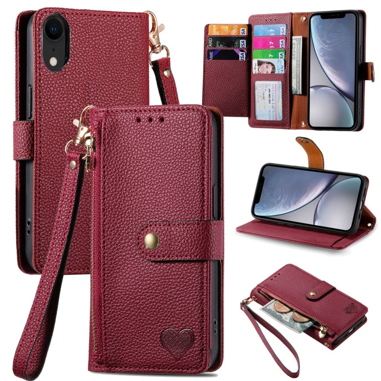 Love Zipper Lanyard Leather Phone Case, For iPhone 11, For iPhone 11 Pro, For iPhone XR, For iPhone XS Max, For iPhone 7 Plus / 8 Plus, For iPhone 6 Plus / 6s Plus, For iPhone 6 / 6s