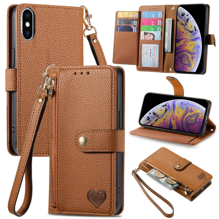 Love Zipper Lanyard Leather Phone Case, For iPhone 11, For iPhone 11 Pro, For iPhone X / XS, For iPhone XR, For iPhone XS Max, For iPhone 7 Plus / 8 Plus, For iPhone 6 Plus / 6s Plus, For iPhone 6 / 6s