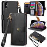 Love Zipper Lanyard Leather Phone Case, For iPhone 11, For iPhone 11 Pro, For iPhone X / XS, For iPhone XR, For iPhone XS Max, For iPhone 7 Plus / 8 Plus, For iPhone 6 Plus / 6s Plus, For iPhone 6 / 6s