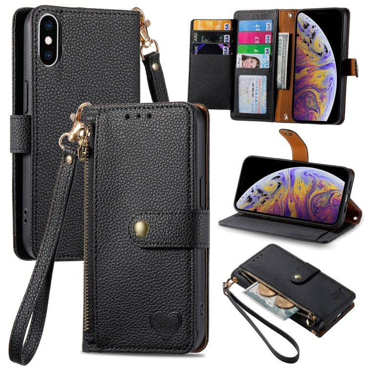 Love Zipper Lanyard Leather Phone Case, For iPhone 11, For iPhone 11 Pro, For iPhone X / XS, For iPhone XR, For iPhone XS Max, For iPhone 7 Plus / 8 Plus, For iPhone 6 Plus / 6s Plus, For iPhone 6 / 6s