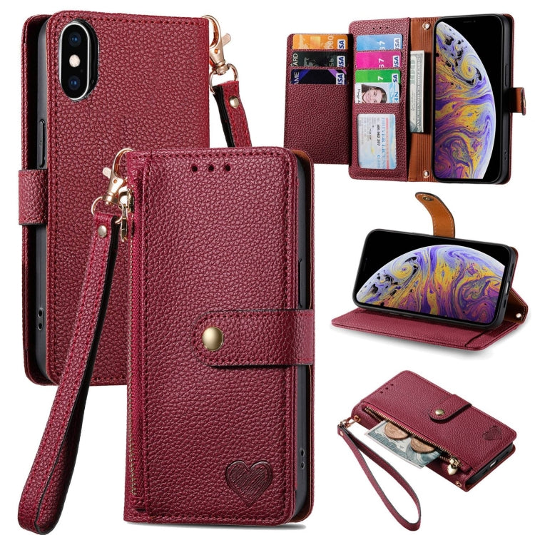 Love Zipper Lanyard Leather Phone Case, For iPhone 11, For iPhone 11 Pro, For iPhone X / XS, For iPhone XR, For iPhone XS Max, For iPhone 7 Plus / 8 Plus, For iPhone 6 Plus / 6s Plus, For iPhone 6 / 6s