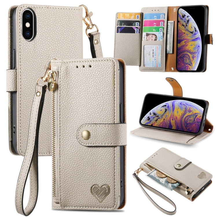 Love Zipper Lanyard Leather Phone Case, For iPhone 11, For iPhone 11 Pro, For iPhone X / XS, For iPhone XR, For iPhone XS Max, For iPhone 7 Plus / 8 Plus, For iPhone 6 Plus / 6s Plus, For iPhone 6 / 6s