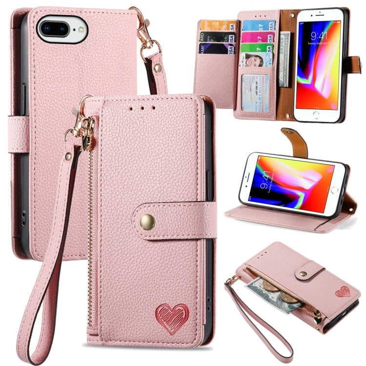Love Zipper Lanyard Leather Phone Case, For iPhone 11, For iPhone 11 Pro, For iPhone X / XS, For iPhone XR, For iPhone XS Max, For iPhone 7 Plus / 8 Plus, For iPhone 6 Plus / 6s Plus, For iPhone 6 / 6s
