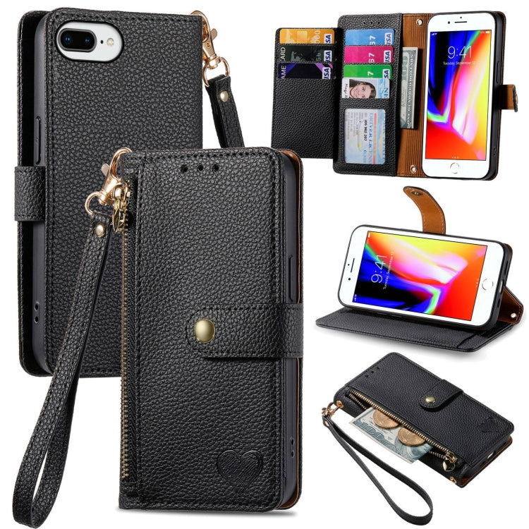 Love Zipper Lanyard Leather Phone Case, For iPhone 11, For iPhone 11 Pro, For iPhone X / XS, For iPhone XR, For iPhone XS Max, For iPhone 7 Plus / 8 Plus, For iPhone 6 Plus / 6s Plus, For iPhone 6 / 6s