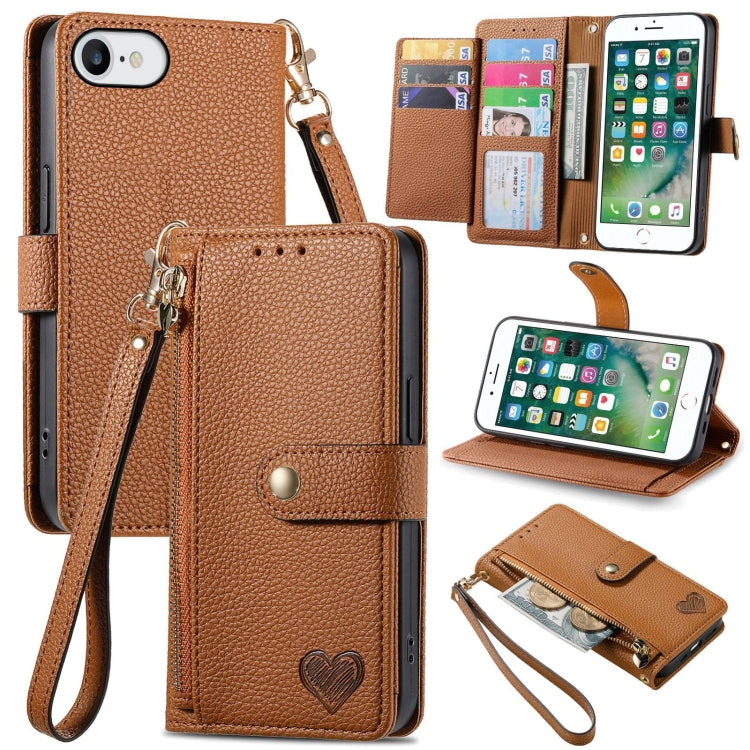 Love Zipper Lanyard Leather Phone Case, For iPhone 11, For iPhone 11 Pro, For iPhone X / XS, For iPhone XR, For iPhone XS Max, For iPhone 7 Plus / 8 Plus, For iPhone 6 Plus / 6s Plus, For iPhone 6 / 6s