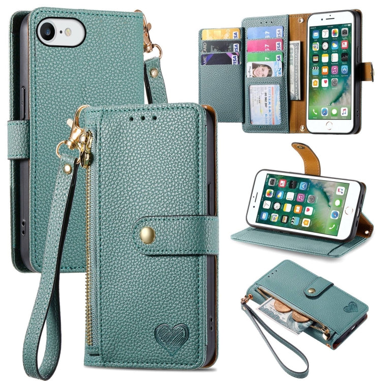 Love Zipper Lanyard Leather Phone Case, For iPhone 11, For iPhone 11 Pro, For iPhone X / XS, For iPhone XR, For iPhone XS Max, For iPhone 7 Plus / 8 Plus, For iPhone 6 Plus / 6s Plus, For iPhone 6 / 6s