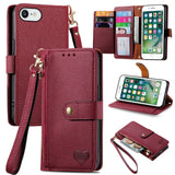 Love Zipper Lanyard Leather Phone Case, For iPhone 11, For iPhone 11 Pro, For iPhone X / XS, For iPhone XR, For iPhone XS Max, For iPhone 7 Plus / 8 Plus, For iPhone 6 Plus / 6s Plus, For iPhone 6 / 6s