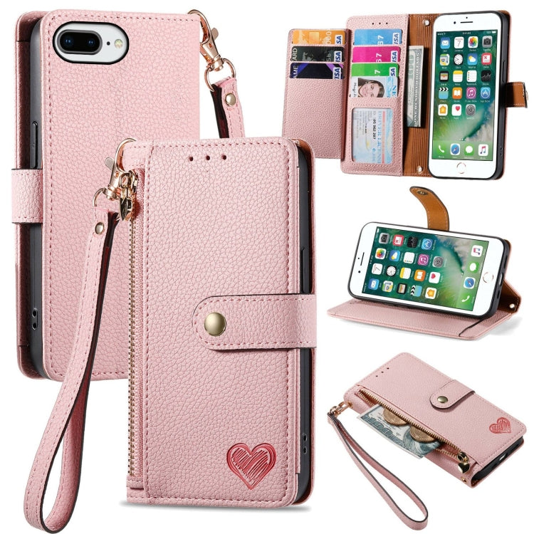 Love Zipper Lanyard Leather Phone Case, For iPhone 11, For iPhone 11 Pro, For iPhone X / XS, For iPhone XR, For iPhone XS Max, For iPhone 7 Plus / 8 Plus, For iPhone 6 Plus / 6s Plus, For iPhone 6 / 6s