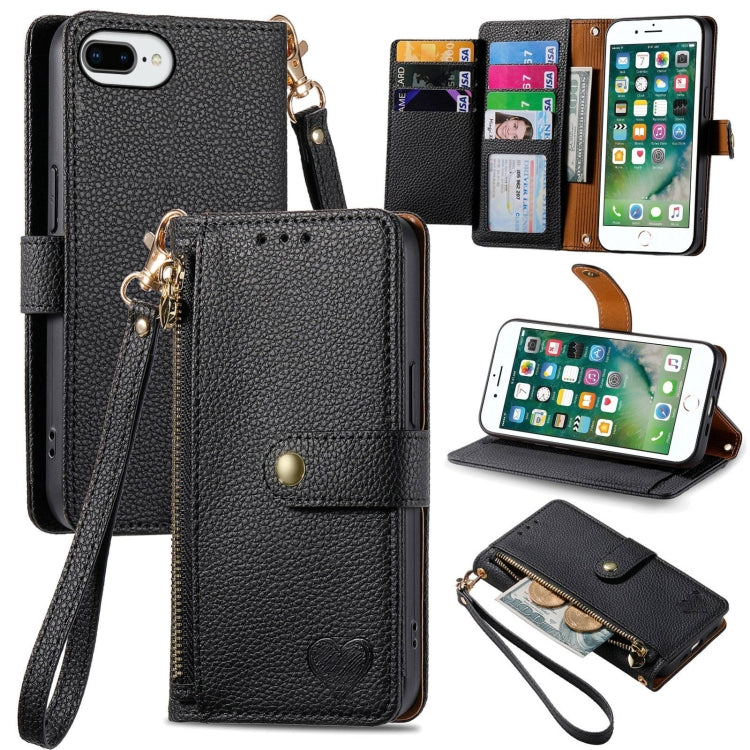 Love Zipper Lanyard Leather Phone Case, For iPhone 11, For iPhone 11 Pro, For iPhone X / XS, For iPhone XR, For iPhone XS Max, For iPhone 7 Plus / 8 Plus, For iPhone 6 Plus / 6s Plus, For iPhone 6 / 6s
