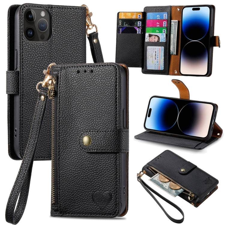 Love Zipper Lanyard Leather Phone Case, For iPhone 16, For iPhone 15 Pro Max, For iPhone 15 Pro, For iPhone 15 Plus, For iPhone 15, For iPhone 14 Plus, For iPhone 14, For iPhone 14 Pro