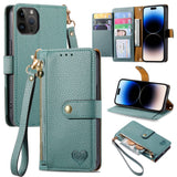 Love Zipper Lanyard Leather Phone Case, For iPhone 16, For iPhone 15 Pro Max, For iPhone 15 Pro, For iPhone 15 Plus, For iPhone 15, For iPhone 14 Plus, For iPhone 14, For iPhone 14 Pro