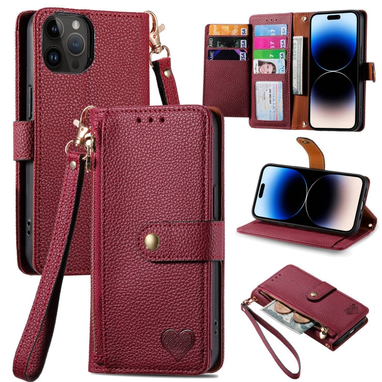 Love Zipper Lanyard Leather Phone Case, For iPhone 16, For iPhone 15 Pro Max, For iPhone 15 Pro, For iPhone 15 Plus, For iPhone 15, For iPhone 14 Plus, For iPhone 14, For iPhone 14 Pro