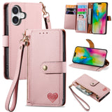 Love Zipper Lanyard Leather Phone Case, For iPhone 16, For iPhone 15 Pro Max, For iPhone 15 Pro, For iPhone 15 Plus, For iPhone 15, For iPhone 14 Plus, For iPhone 14, For iPhone 14 Pro