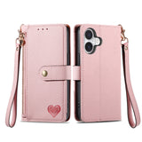 Love Zipper Lanyard Leather Phone Case, For iPhone 16, For iPhone 15 Pro Max, For iPhone 15 Pro, For iPhone 15 Plus, For iPhone 15, For iPhone 14 Plus, For iPhone 14, For iPhone 14 Pro