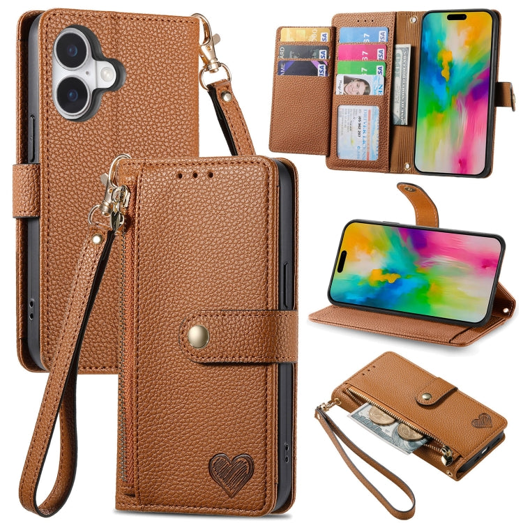 Love Zipper Lanyard Leather Phone Case, For iPhone 16, For iPhone 15 Pro Max, For iPhone 15 Pro, For iPhone 15 Plus, For iPhone 15, For iPhone 14 Plus, For iPhone 14, For iPhone 14 Pro