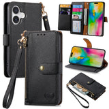 Love Zipper Lanyard Leather Phone Case, For iPhone 16, For iPhone 15 Pro Max, For iPhone 15 Pro, For iPhone 15 Plus, For iPhone 15, For iPhone 14 Plus, For iPhone 14, For iPhone 14 Pro