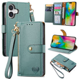 Love Zipper Lanyard Leather Phone Case, For iPhone 16, For iPhone 15 Pro Max, For iPhone 15 Pro, For iPhone 15 Plus, For iPhone 15, For iPhone 14 Plus, For iPhone 14, For iPhone 14 Pro