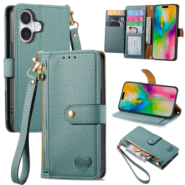 Love Zipper Lanyard Leather Phone Case, For iPhone 16, For iPhone 15 Pro Max, For iPhone 15 Pro, For iPhone 15 Plus, For iPhone 15, For iPhone 14 Plus, For iPhone 14, For iPhone 14 Pro