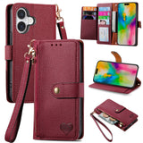 Love Zipper Lanyard Leather Phone Case, For iPhone 16, For iPhone 15 Pro Max, For iPhone 15 Pro, For iPhone 15 Plus, For iPhone 15, For iPhone 14 Plus, For iPhone 14, For iPhone 14 Pro