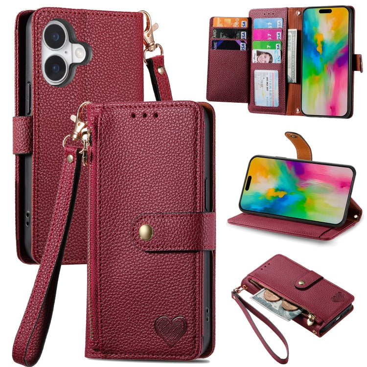 Love Zipper Lanyard Leather Phone Case, For iPhone 16, For iPhone 15 Pro Max, For iPhone 15 Pro, For iPhone 15 Plus, For iPhone 15, For iPhone 14 Plus, For iPhone 14, For iPhone 14 Pro
