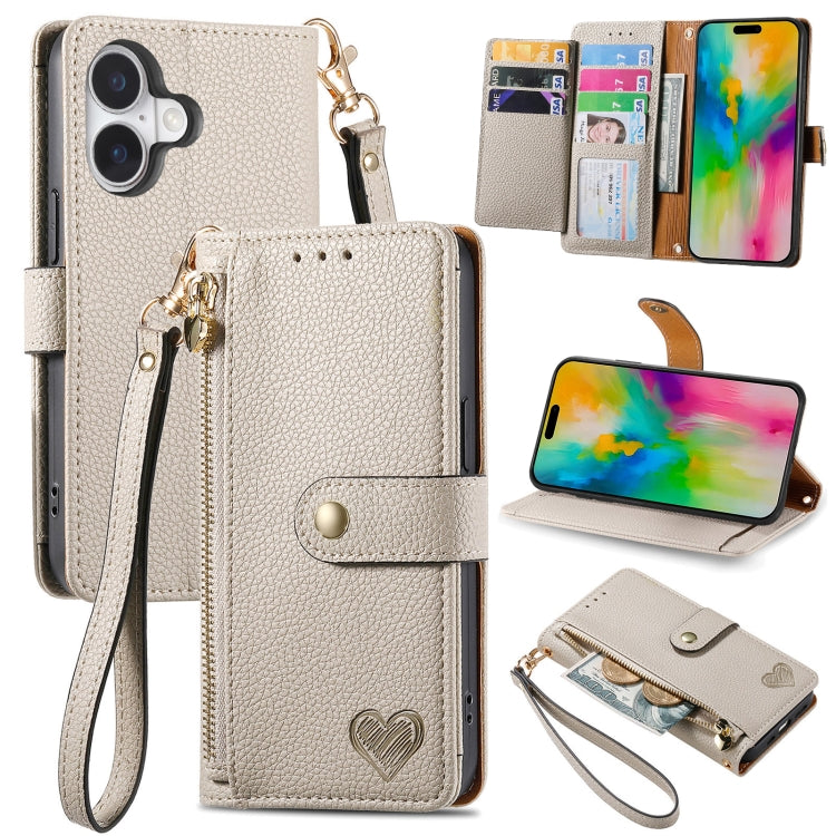 Love Zipper Lanyard Leather Phone Case, For iPhone 16, For iPhone 15 Pro Max, For iPhone 15 Pro, For iPhone 15 Plus, For iPhone 15, For iPhone 14 Plus, For iPhone 14, For iPhone 14 Pro