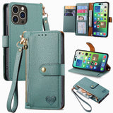 Love Zipper Lanyard Leather Phone Case, For iPhone 17e / 16e, For iPhone 17 Pro Max, For iPhone 17 Pro, For iPhone 17, For iPhone Air, For iPhone 16 Pro Max, For iPhone 16 Pro, For iPhone 16 Plus