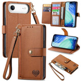 Love Zipper Lanyard Leather Phone Case, For iPhone 17e / 16e, For iPhone 17 Pro Max, For iPhone 17 Pro, For iPhone 17, For iPhone Air, For iPhone 16 Pro Max, For iPhone 16 Pro, For iPhone 16 Plus