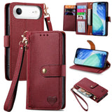 Love Zipper Lanyard Leather Phone Case, For iPhone 17e / 16e, For iPhone 17 Pro Max, For iPhone 17 Pro, For iPhone 17, For iPhone Air, For iPhone 16 Pro Max, For iPhone 16 Pro, For iPhone 16 Plus