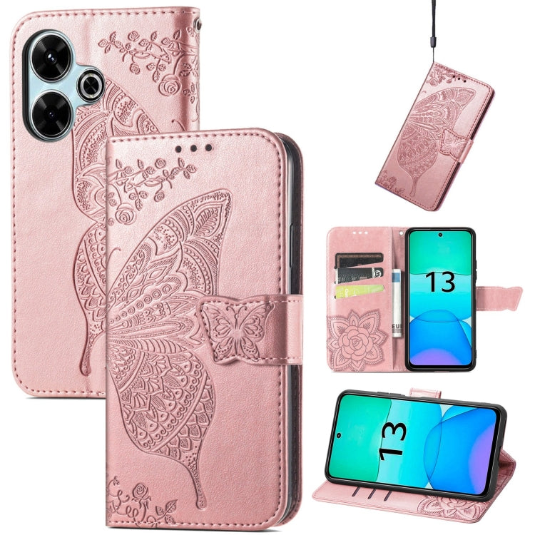 Butterfly Love Flower Embossed Leather Phone Case, For Xiaomi 15, For Xiaomi Redmi Note 14 5G, For Xiaomi Redmi Note 14 Pro+ 5G, For Xiaomi Redmi Note 14 Pro 5G, For Xiaomi Redmi 13 4G, For Xiaomi Redmi Turbo 3 5G