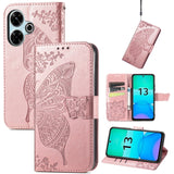 Butterfly Love Flower Embossed Leather Phone Case, For Xiaomi 15, For Xiaomi Redmi Note 14 5G, For Xiaomi Redmi Note 14 Pro+ 5G, For Xiaomi Redmi Note 14 Pro 5G, For Xiaomi Redmi 13 4G, For Xiaomi Redmi Turbo 3 5G