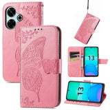 Butterfly Love Flower Embossed Leather Phone Case, For Xiaomi 15, For Xiaomi Redmi Note 14 5G, For Xiaomi Redmi Note 14 Pro+ 5G, For Xiaomi Redmi Note 14 Pro 5G, For Xiaomi Redmi 13 4G, For Xiaomi Redmi Turbo 3 5G