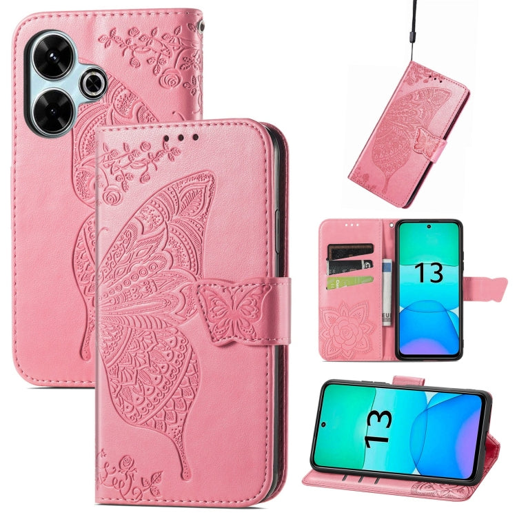 Butterfly Love Flower Embossed Leather Phone Case, For Xiaomi 15, For Xiaomi Redmi Note 14 5G, For Xiaomi Redmi Note 14 Pro+ 5G, For Xiaomi Redmi Note 14 Pro 5G, For Xiaomi Redmi 13 4G, For Xiaomi Redmi Turbo 3 5G