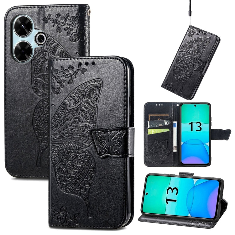 Butterfly Love Flower Embossed Leather Phone Case, For Xiaomi 15, For Xiaomi Redmi Note 14 5G, For Xiaomi Redmi Note 14 Pro+ 5G, For Xiaomi Redmi Note 14 Pro 5G, For Xiaomi Redmi 13 4G, For Xiaomi Redmi Turbo 3 5G