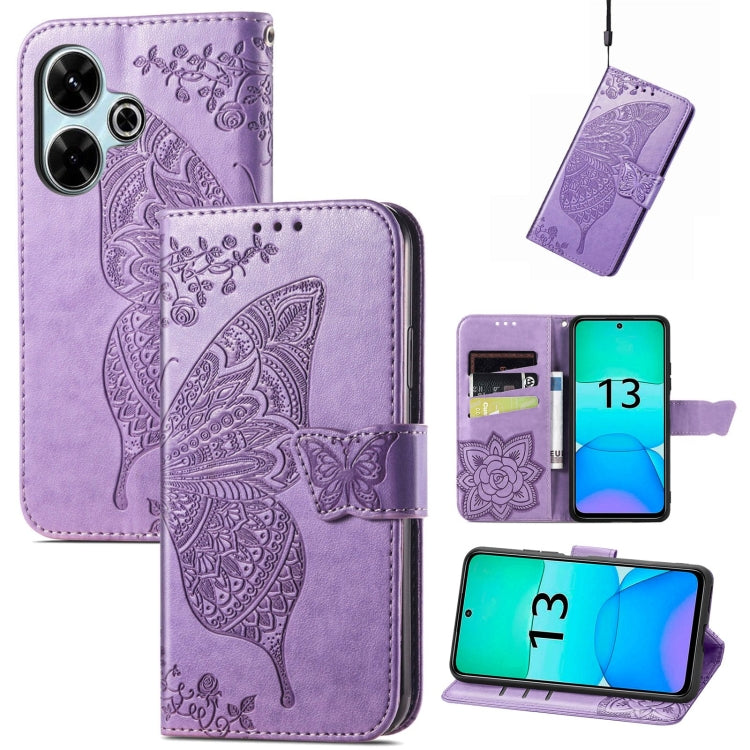 Butterfly Love Flower Embossed Leather Phone Case, For Xiaomi 15, For Xiaomi Redmi Note 14 5G, For Xiaomi Redmi Note 14 Pro+ 5G, For Xiaomi Redmi Note 14 Pro 5G, For Xiaomi Redmi 13 4G, For Xiaomi Redmi Turbo 3 5G