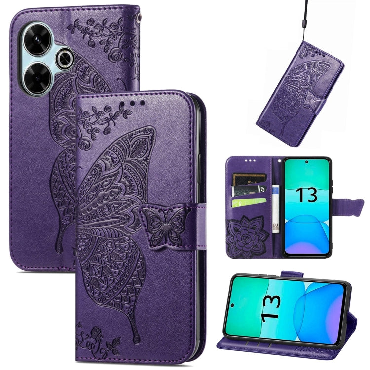 Butterfly Love Flower Embossed Leather Phone Case, For Xiaomi 15, For Xiaomi Redmi Note 14 5G, For Xiaomi Redmi Note 14 Pro+ 5G, For Xiaomi Redmi Note 14 Pro 5G, For Xiaomi Redmi 13 4G, For Xiaomi Redmi Turbo 3 5G