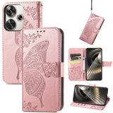 Butterfly Love Flower Embossed Leather Phone Case, For Xiaomi 15, For Xiaomi Redmi Note 14 5G, For Xiaomi Redmi Note 14 Pro+ 5G, For Xiaomi Redmi Note 14 Pro 5G, For Xiaomi Redmi 13 4G, For Xiaomi Redmi Turbo 3 5G