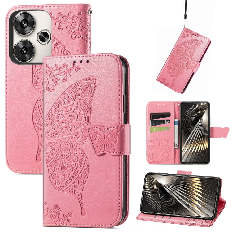 Butterfly Love Flower Embossed Leather Phone Case, For Xiaomi 15, For Xiaomi Redmi Note 14 5G, For Xiaomi Redmi Note 14 Pro+ 5G, For Xiaomi Redmi Note 14 Pro 5G, For Xiaomi Redmi 13 4G, For Xiaomi Redmi Turbo 3 5G