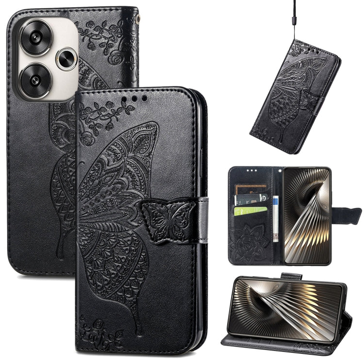 Butterfly Love Flower Embossed Leather Phone Case, For Xiaomi 15, For Xiaomi Redmi Note 14 5G, For Xiaomi Redmi Note 14 Pro+ 5G, For Xiaomi Redmi Note 14 Pro 5G, For Xiaomi Redmi 13 4G, For Xiaomi Redmi Turbo 3 5G