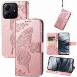 Butterfly Love Flower Embossed Leather Phone Case, For Xiaomi 15, For Xiaomi Redmi Note 14 5G, For Xiaomi Redmi Note 14 Pro+ 5G, For Xiaomi Redmi Note 14 Pro 5G, For Xiaomi Redmi 13 4G, For Xiaomi Redmi Turbo 3 5G
