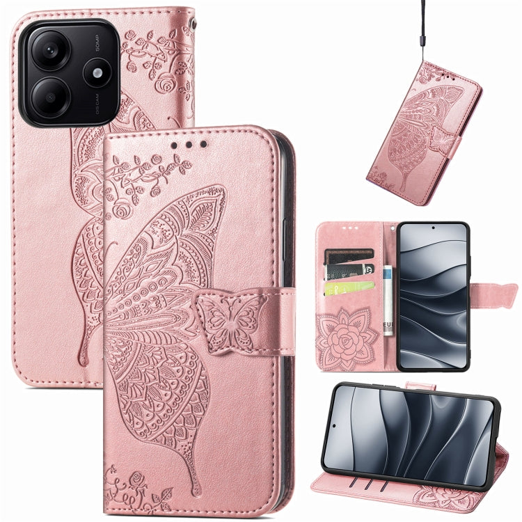 Butterfly Love Flower Embossed Leather Phone Case, For Xiaomi 15, For Xiaomi Redmi Note 14 5G, For Xiaomi Redmi Note 14 Pro+ 5G, For Xiaomi Redmi Note 14 Pro 5G, For Xiaomi Redmi 13 4G, For Xiaomi Redmi Turbo 3 5G
