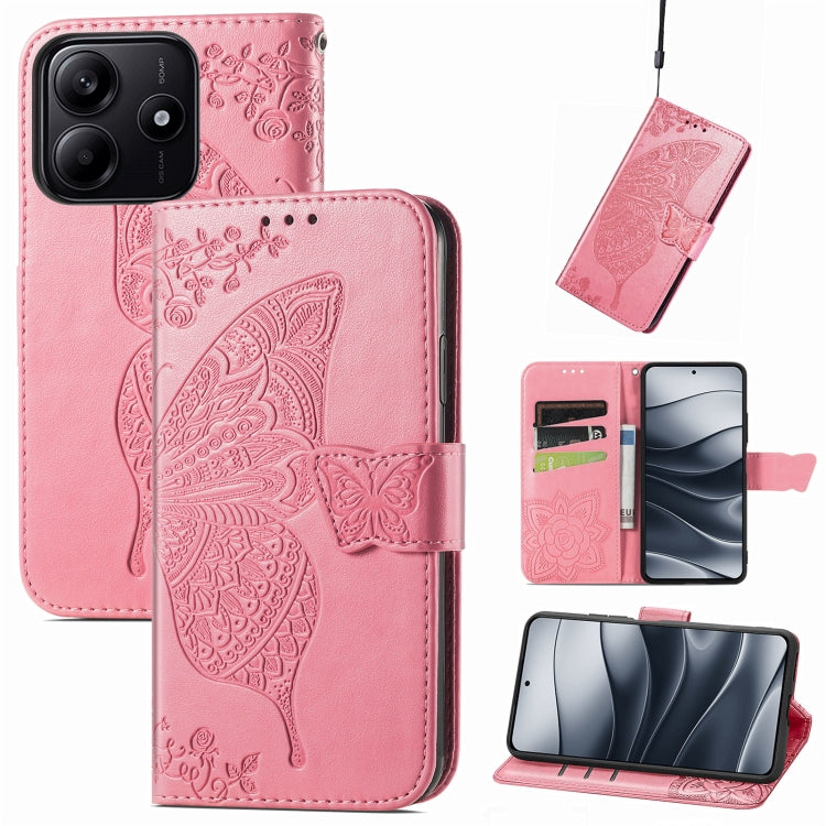 Butterfly Love Flower Embossed Leather Phone Case, For Xiaomi 15, For Xiaomi Redmi Note 14 5G, For Xiaomi Redmi Note 14 Pro+ 5G, For Xiaomi Redmi Note 14 Pro 5G, For Xiaomi Redmi 13 4G, For Xiaomi Redmi Turbo 3 5G