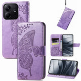 Butterfly Love Flower Embossed Leather Phone Case, For Xiaomi 15, For Xiaomi Redmi Note 14 5G, For Xiaomi Redmi Note 14 Pro+ 5G, For Xiaomi Redmi Note 14 Pro 5G, For Xiaomi Redmi 13 4G, For Xiaomi Redmi Turbo 3 5G