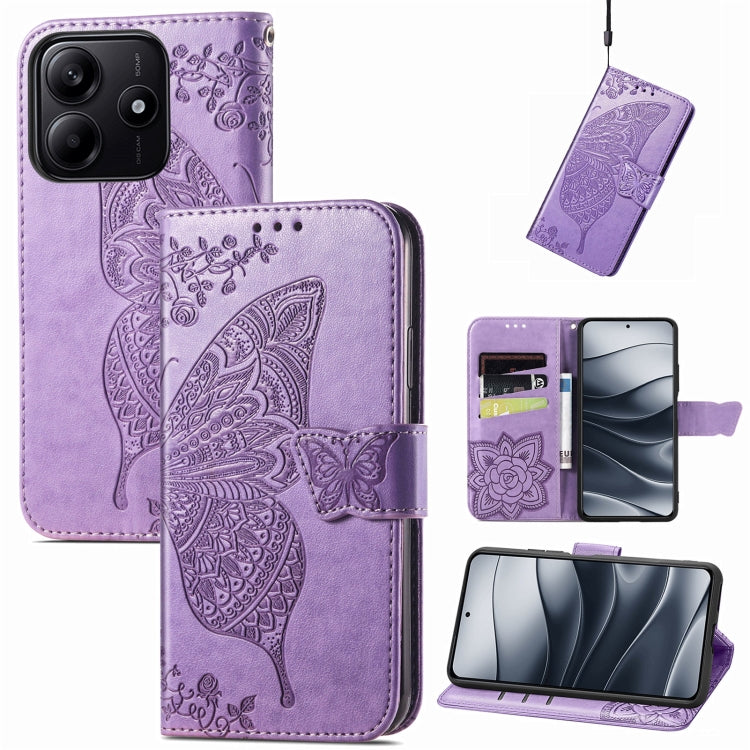 Butterfly Love Flower Embossed Leather Phone Case, For Xiaomi 15, For Xiaomi Redmi Note 14 5G, For Xiaomi Redmi Note 14 Pro+ 5G, For Xiaomi Redmi Note 14 Pro 5G, For Xiaomi Redmi 13 4G, For Xiaomi Redmi Turbo 3 5G