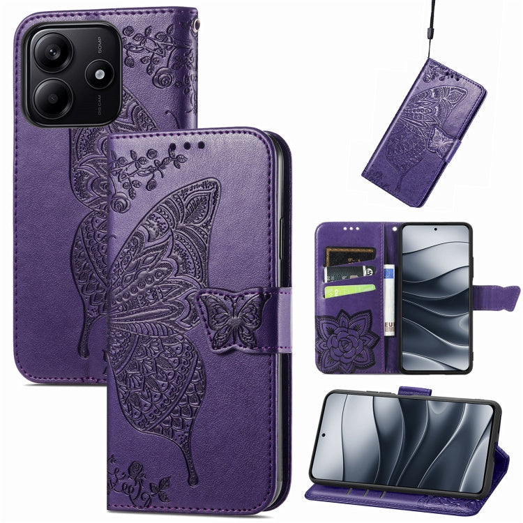 Butterfly Love Flower Embossed Leather Phone Case, For Xiaomi 15, For Xiaomi Redmi Note 14 5G, For Xiaomi Redmi Note 14 Pro+ 5G, For Xiaomi Redmi Note 14 Pro 5G, For Xiaomi Redmi 13 4G, For Xiaomi Redmi Turbo 3 5G