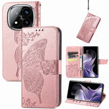 Butterfly Love Flower Embossed Leather Phone Case, For Xiaomi 15, For Xiaomi Redmi Note 14 5G, For Xiaomi Redmi Note 14 Pro+ 5G, For Xiaomi Redmi Note 14 Pro 5G, For Xiaomi Redmi 13 4G, For Xiaomi Redmi Turbo 3 5G