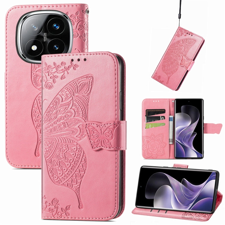 Butterfly Love Flower Embossed Leather Phone Case, For Xiaomi 15, For Xiaomi Redmi Note 14 5G, For Xiaomi Redmi Note 14 Pro+ 5G, For Xiaomi Redmi Note 14 Pro 5G, For Xiaomi Redmi 13 4G, For Xiaomi Redmi Turbo 3 5G