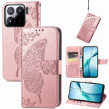 Butterfly Love Flower Embossed Leather Phone Case, For Xiaomi 15, For Xiaomi Redmi Note 14 5G, For Xiaomi Redmi Note 14 Pro+ 5G, For Xiaomi Redmi Note 14 Pro 5G, For Xiaomi Redmi 13 4G, For Xiaomi Redmi Turbo 3 5G